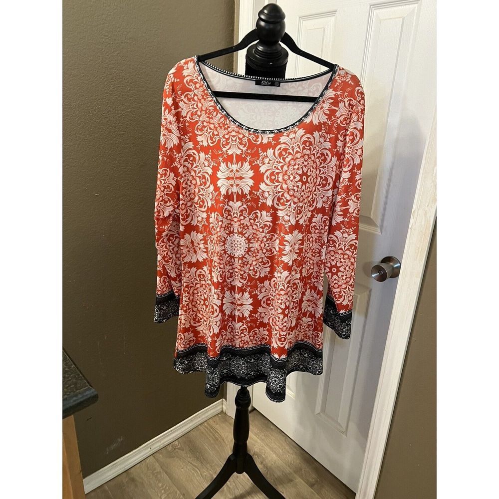 Lily By Firmiana Women's Plus Size 2X Tunic‎ Dress 3/4 Sleeve Red Black